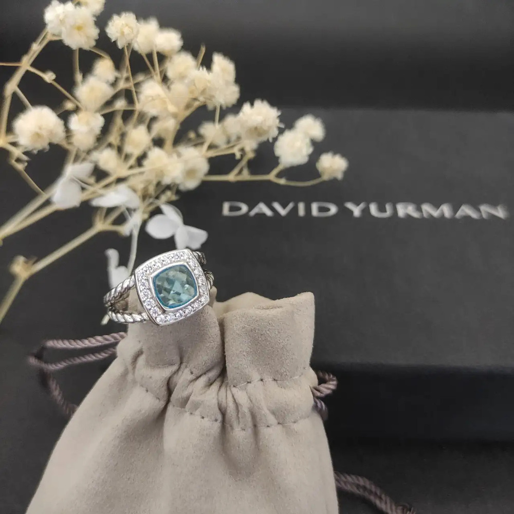 David Yurman Square Diamond Ring with Blue Diamonds